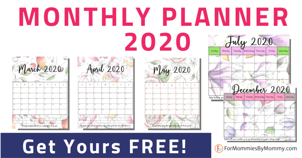 printable calendar 2020. floral planner for moms