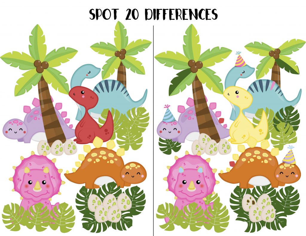 free cute dinosaur spot the difference printable for kids